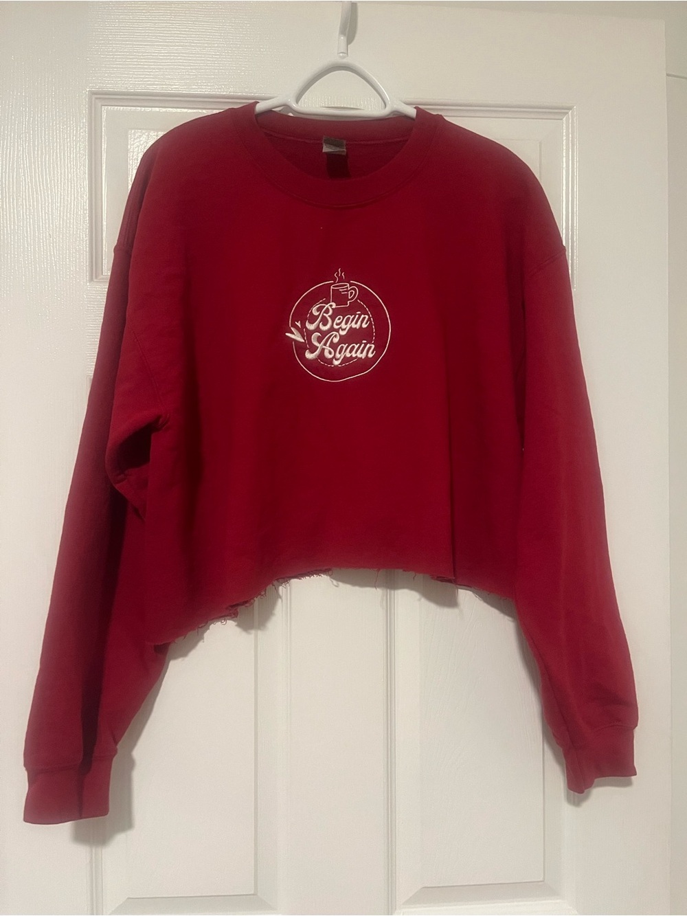 Gildan Red Cropped 'Begin Again' Sweatshirt - Women's